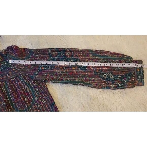 Lady Jennifer Kaftan Style Long Button Dress 18 XXL Paisley Floral Green Bow EUC - Picture 12 of 15